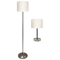Ledu L9135 Slim Line Silver Steel 2-Piece Table and Floor Lamp Set with White Linen Shades