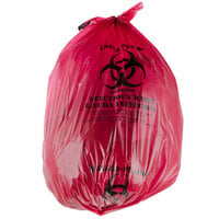 33 Gallon 33 inch x 40 inch Red Isolation Infectious Waste Bag / Biohazard Bag Linear Low Density 1.2 Mil - 100/Case