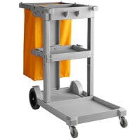 Lavex Janitorial Gray Cleaning Cart / Janitor Cart with 3 Shelves and Vinyl Bag