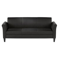 Alera ALERL21LS10B Reception Lounge Series Black Leather Sofa with Wooden Feet - 77 inch x 31 1/2 inch x 32 inch