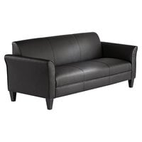 Alera ALERL21LS10B Reception Lounge Series Black Leather Sofa with Wooden Feet - 77 inch x 31 1/2 inch x 32 inch