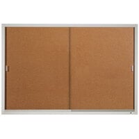Quartet D2405 Classic 72 inch x 48 inch Enclosed Sliding Natural Cork Bulletin Board with Aluminum Frame