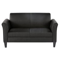 Alera ALERL22LS10B Reception Lounge Series Black Leather Loveseat with Wooden Feet - 55 1/2" x 31 1/2" x 32"