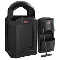 Rubbermaid Landmark Series 35 Gallon Black Rectangular Wastecan with Dome Top, Panel Frame / Rigid Plastic Liner, and Windshield Washing Kit