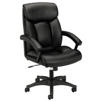 HON Black Leather High-Back Executive Office Chair with Polished Aluminum Arms