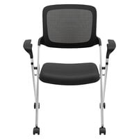 HON Assemble Black Mesh Nesting Chair with Fixed Arms and Silver Frame - 2/Case