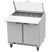 Beverage-Air SPE36HC-10C-CL Elite 36 inch 2 Door Refrigerated Sandwich Prep Table with 17 inch Deep Cutting Board and Clear Lid
