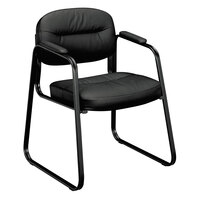 HON Black Leather Sled Base Guest Chair