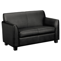 HON Circulate Black Leather Two-Cushion Loveseat with Black Legs