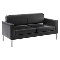HON Corrall Black Leather Sofa with Platinum Metallic Legs