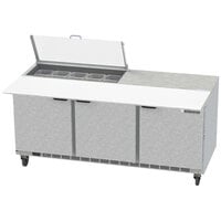 Beverage-Air SPE72HC-10C-CL Elite 72 inch 3 Door Refrigerated Sandwich Prep Table with 17 inch Deep Cutting Board and Clear Lid
