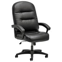 HON Pillow-Soft Black Leather High-Back Executive Chair with Fixed Arms