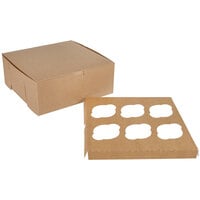 10" x 10" x 4" Kraft Cupcake / Muffin Box with 6 Slot Reversible Insert - 10/Pack