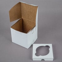 4 1/2" x 4 1/2" x 4 1/2" White Jumbo Cupcake / Muffin Box with 1 Slot Reversible Insert -10/Pack - 10/Pack
