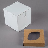 4 1/2" x 4 1/2" x 4 1/2" White Cupcake / Muffin Box with 1 Slot Reversible Insert - 10/Pack