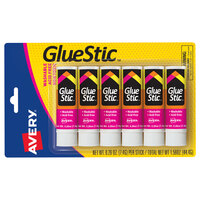 Avery® 98095 GlueStic 0.26 oz. White Washable Nontoxic Permanent GlueStick - 6/Pack