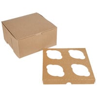 8" x 8" x 4" Kraft Cupcake / Muffin Box with 4 Slot Reversible Insert   - 10/Pack