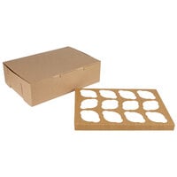 14" x 10" x 4" Kraft Cupcake / Muffin Box with 12 Slot Reversible Insert - 10/Pack