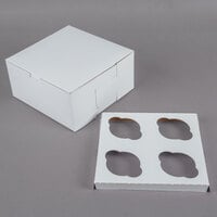 8" x 8" x 4" White Cupcake / Muffin Box with 4 Slot Reversible Insert - 10/Pack