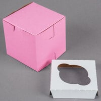 4" x 4" x 4" Pink Cupcake / Muffin Box with 1 Slot Reversible Insert - 10/Pack