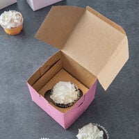 4 inch x 4 inch x 4 inch Pink Cupcake / Muffin Box with 1 Slot Reversible Insert - 10/Pack