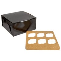 Enjay 10 inch x 10 inch x 5 inch Black Cupcake / Muffin Box with 6 Slot Reversible Insert - 10/Pack