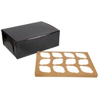 Enjay 14" x 10" x 5" Black Cupcake / Muffin Box with 12 Slot Reversible Insert - 10/Pack