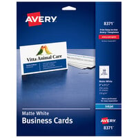 Avery 08371 2 inch x 3 1/2 inch Matte White Perforated Two-Sided Business Card - 250/Pack