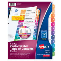 Avery® 11073 Ready Index 12-Tab Multi-Color Paper Printable Customizable Table of Contents Divider Set - 3/Pack