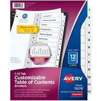 Avery® 11078 Ready Index 12-Tab Black / White Paper Printable Customizable Table of Contents Divider Set - 3/Pack