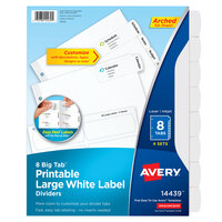 Avery® 14439 Big Tab 8-Tab White Large Paper Printable Label Divider Set - 4/Pack