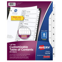 Avery 11076 Ready Index 8-Tab Black / White Paper Printable Customizable Table of Contents Divider Set - 3/Pack