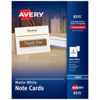 Avery® 08315 4 1/4 inch x 5 1/2 inch Printable Matte White Two-Sided Note Card with Envelope - 60/Box