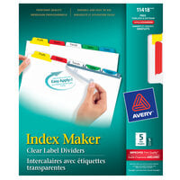 Avery® 11418 Index Maker 5-Tab White / Multi-Color Punched Divider Set with Printable Clear Label Strip