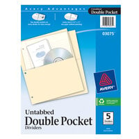 Avery 03075 Untabbed Manila Double Pocket Divider Set - 5/Set