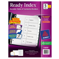 Avery 11075 Ready Index 5-Tab Black / White Paper Printable Customizable Table of Contents Divider Set - 3/Pack