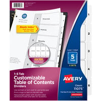 Avery® 11075 Ready Index 5-Tab Black / White Paper Printable Customizable Table of Contents Divider Set - 3/Pack