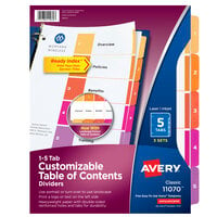 Avery® 11070 Ready Index 5-Tab Multi-Color Paper Printable Customizable Table of Contents Divider Set - 3/Pack