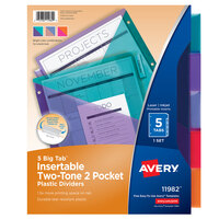 Avery® 11982 Big Tab 5-Tab Multi-Color Two-Tone Plastic Divider Set with Dual Pockets