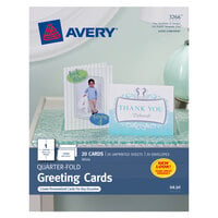 Avery® 03266 4 1/4 inch x 5 1/2 inch Printable Quarter-Fold Greeting Card with Envelope - 20/Pack