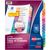 Avery® 11074 Ready Index 15-Tab Multi-Color Paper Printable Customizable Table of Contents Divider Set - 3/Pack