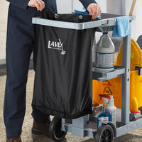 Lavex Black 3-Shelf Janitor Cart with Blue Vinyl Zippered Bag