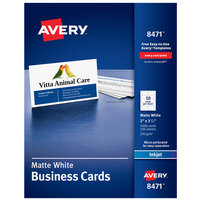 Avery® 08471 2 inch x 3 1/2 inch Matte White Micro Perforated Two-Sided Business Card - 1000/Box