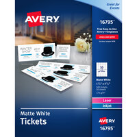 Avery® 16795 1 3/4 inch x 5 1/2 inch Matte White Printable Ticket with Tear-Away Stub - 500/Pack