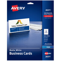 Avery 28371 2 inch x 3 1/2 inch Matte White Micro Perforated Edge Two-Sided Business Card - 100/Pack