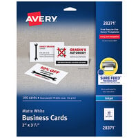 Avery® 2 inch x 3 1/2 inch Matte White Micro-Perforated 2-Sided Business Card - 100/Pack