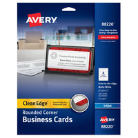 Avery 88220 2 inch x 3 1/2 inch Matte White Clean Edge Two-Sided Rounded Corner Business Card - 160/Pack