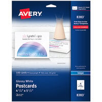 Avery® 08383 5 1/2 inch x 4 1/4 inch Glossy White Printable Two-Sided Postcard - 100/Pack