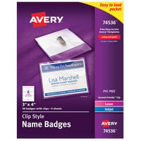 Avery® 74536 4 inch x 3 inch White Landscape Printable Clip Style Name Badge with Flexible Holder - 50/Box