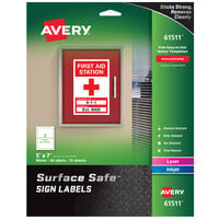 Avery® 61511 Surface Safe 5 inch x 7 inch Rectangle Water and Chemical Resistant Sign Labels - 30/Pack